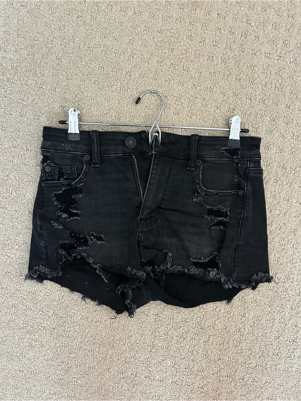 American Eagle Outfitters Black Distressed High-Rise Denim Shorts